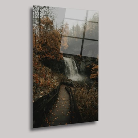 Sonbahar Şelale Manzarası Cam Tablo 35x50 cm