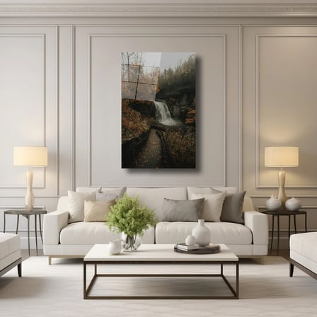 Sonbahar Şelale Manzarası Cam Tablo 35x50 cm