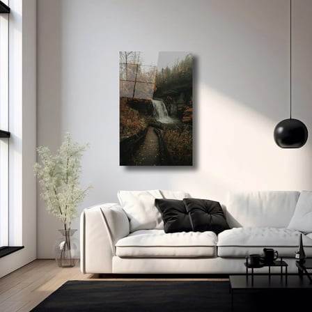 Sonbahar Şelale Manzarası Cam Tablo 35x50 cm