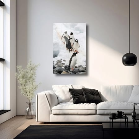 Penguenler Cam Tablo 35x50 cm