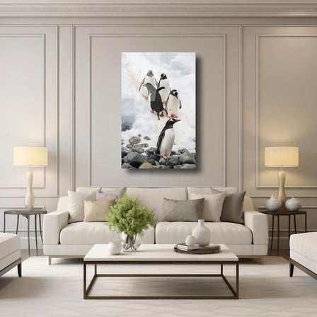 Penguenler Cam Tablo 35x50 cm