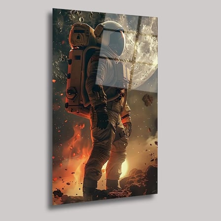 Ay ve Astronot Cam Tablo 35x50 cm