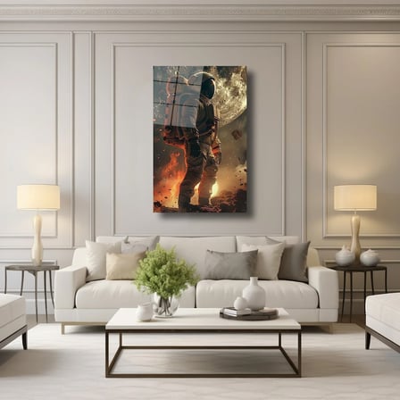 Ay ve Astronot Cam Tablo 35x50 cm