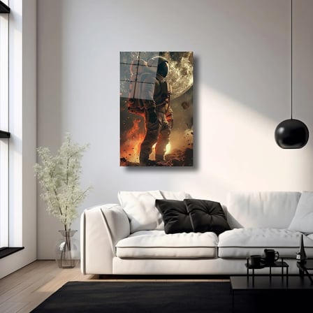 Ay ve Astronot Cam Tablo 35x50 cm
