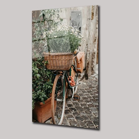Çiçekli Bisiklet Cam Tablo 35x50 cm
