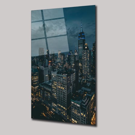 Gece Manzaralı Şehir Cam Tablo 35x50 cm