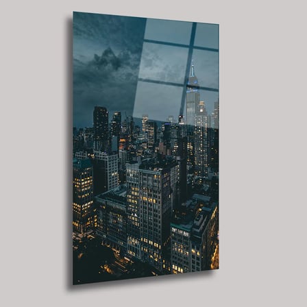 Gece Manzaralı Şehir Cam Tablo 35x50 cm