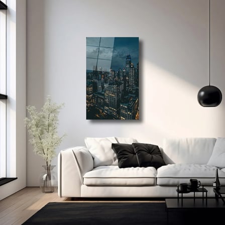 Gece Manzaralı Şehir Cam Tablo 35x50 cm