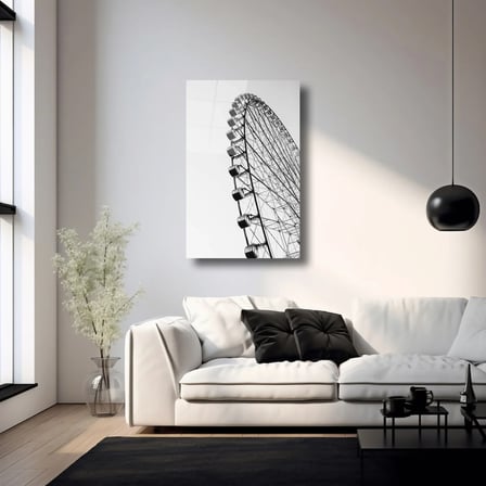 Siyah Beyaz Dönme Dolap Cam Tablo 35x50 cm