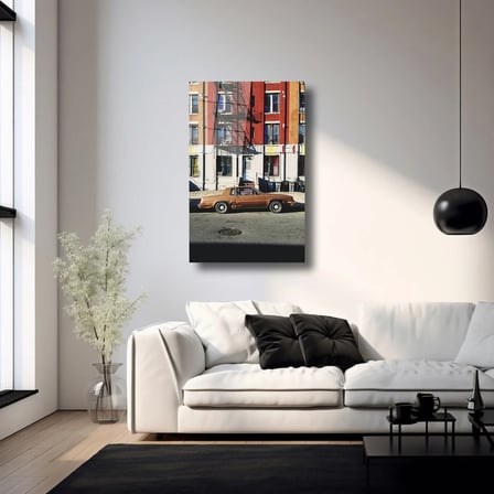 Nostaljik Sokak ve Araba Cam Tablo 35x50 cm