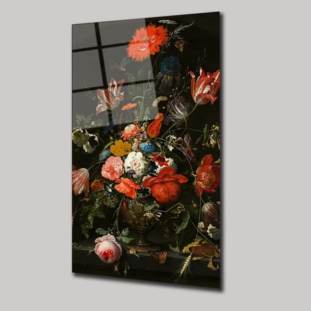 Barok Çiçekler Cam Tablo 35x50 cm