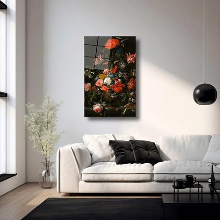 Barok Çiçekler Cam Tablo 35x50 cm