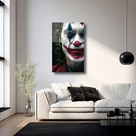 Joker'in Yüzü Cam Tablo – İkonik Film Karakteri Temalı Duvar Dekoru 35x50 cm
