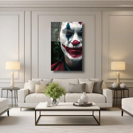 Joker'in Yüzü Cam Tablo – İkonik Film Karakteri Temalı Duvar Dekoru 35x50 cm