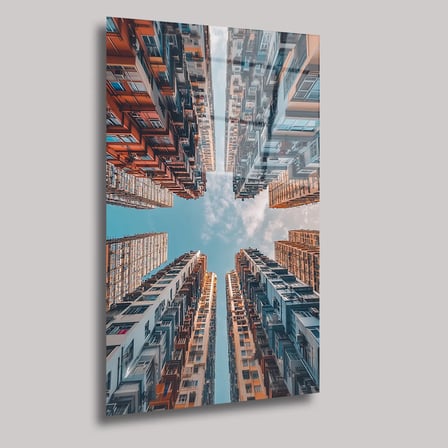 Binalar ve Gökyüzü Manzarası Cam Tablo 35x50 cm