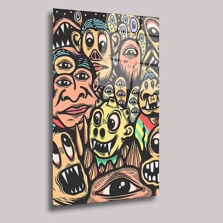 Kaotik Yüzler Cam Tablo 80x125 cm