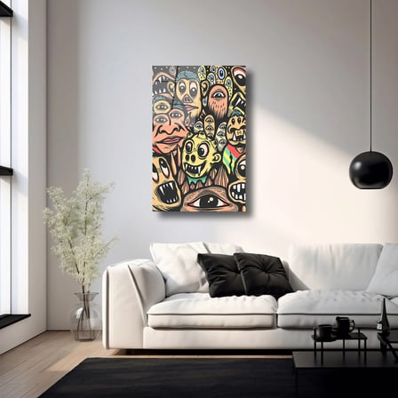 Kaotik Yüzler Cam Tablo 80x125 cm