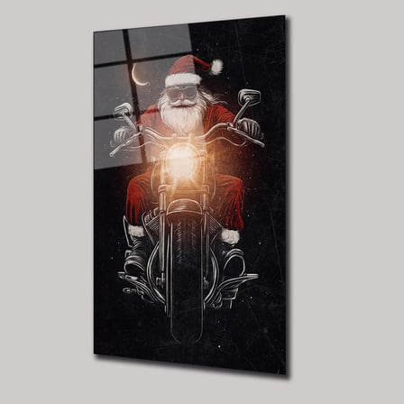 Motorlu Noel Baba Cam Tablo 35x50 cm
