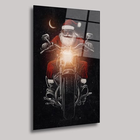 Motorlu Noel Baba Cam Tablo 35x50 cm