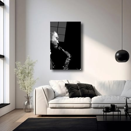 Saksafon Çalan Adam Cam Tablo 35x50 cm
