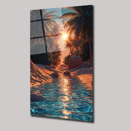 Tropikal Huzur Cam Tablo 35x50 cm
