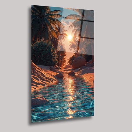 Tropikal Huzur Cam Tablo 35x50 cm