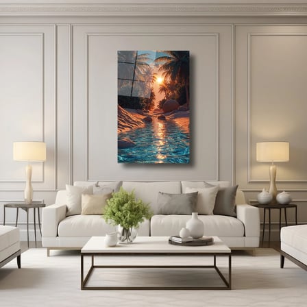 Tropikal Huzur Cam Tablo 35x50 cm