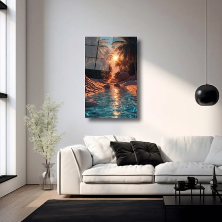 Tropikal Huzur Cam Tablo 35x50 cm