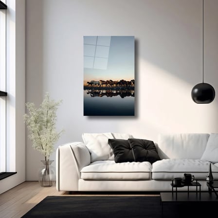 Doğada Yaban At Sürüsü Cam Tablo 35x50 cm