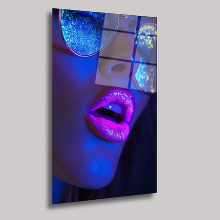Neon Detaylı Kadın Yüzü Cam Tablo 35x50 cm