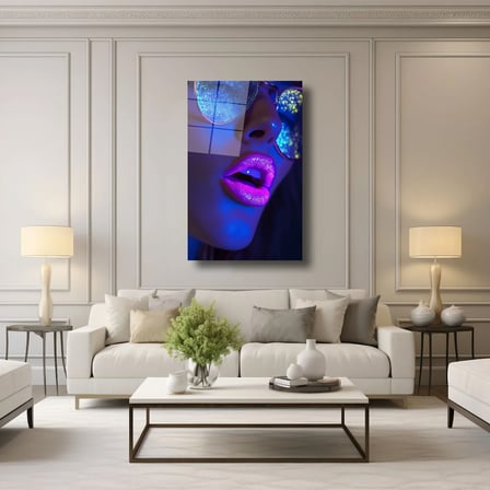 Neon Detaylı Kadın Yüzü Cam Tablo 35x50 cm