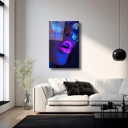 Neon Detaylı Kadın Yüzü Cam Tablo 35x50 cm