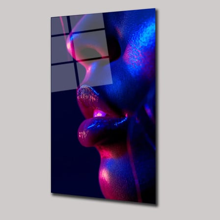 Neon Kadın Yüz Detayı Cam Tablo 35x50 cm