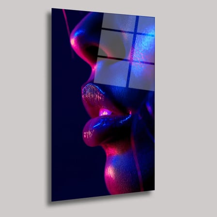 Neon Kadın Yüz Detayı Cam Tablo 35x50 cm
