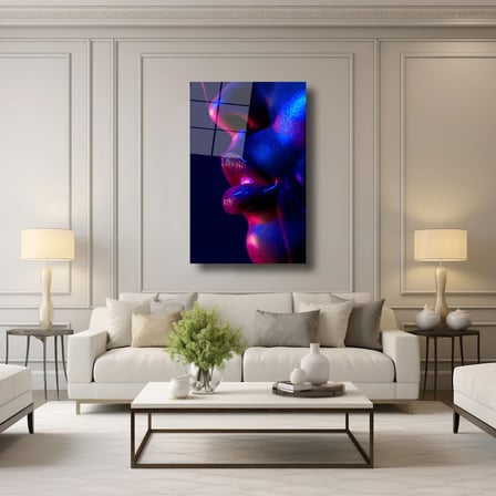 Neon Kadın Yüz Detayı Cam Tablo 35x50 cm