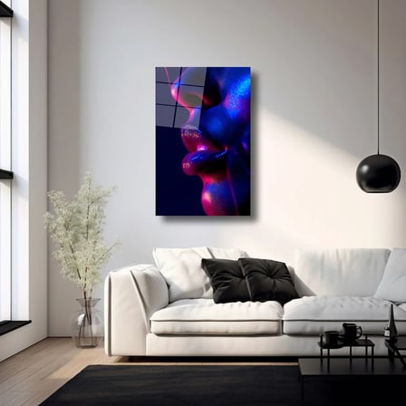 Neon Kadın Yüz Detayı Cam Tablo 35x50 cm