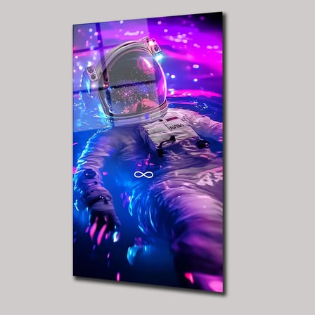 Neon Su İçindeki NASA Astronotu Cam Tablo – Uzay Temalı Duvar Dekoru 35x50 cm