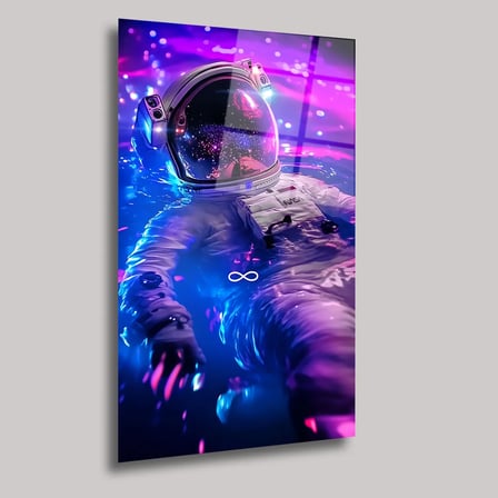 Neon Su İçindeki NASA Astronotu Cam Tablo – Uzay Temalı Duvar Dekoru 35x50 cm
