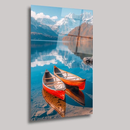 Turuncu Kayıklar ve Manzara Cam Tablo 35x50 cm