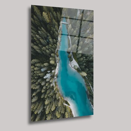 Nehir ve Orman Manzarası Cam Tablo 35x50 cm