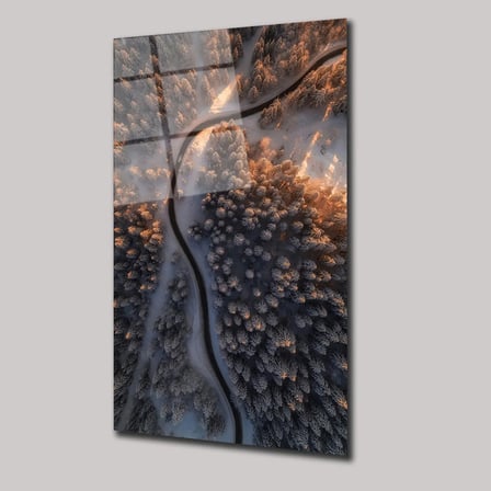 Ormandan Geçen Yol Manzarası Cam Tablo 35x50 cm