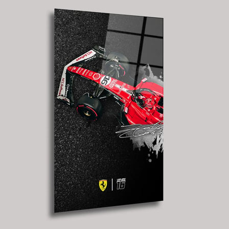 Leclerc İmzalı F1 Ferrari Cam Tablo – Formula 1 Duvar Sanatı 35x50 cm
