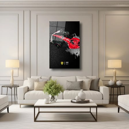 Leclerc İmzalı F1 Ferrari Cam Tablo – Formula 1 Duvar Sanatı 35x50 cm