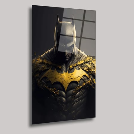 Gold Batman Cam Tablo – Altın Detaylı Süper Kahraman Duvar Dekoru 35x50 cm