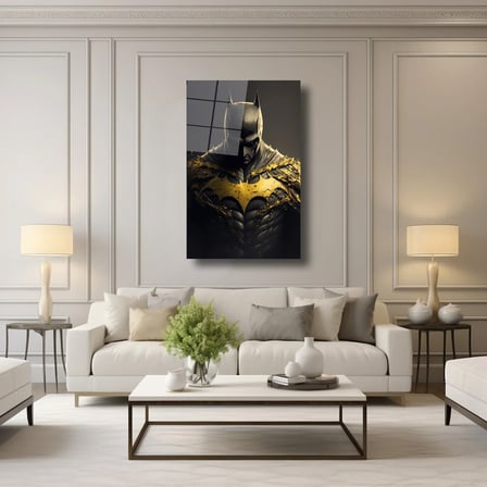 Gold Batman Cam Tablo – Altın Detaylı Süper Kahraman Duvar Dekoru 35x50 cm