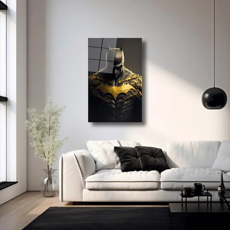 Gold Batman Cam Tablo – Altın Detaylı Süper Kahraman Duvar Dekoru 35x50 cm