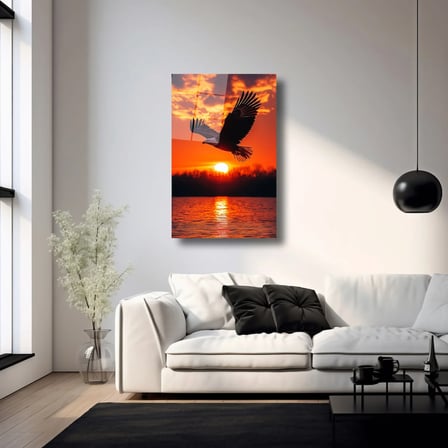 Günbatımında Uçan Kartal Cam Tablo 35x50 cm