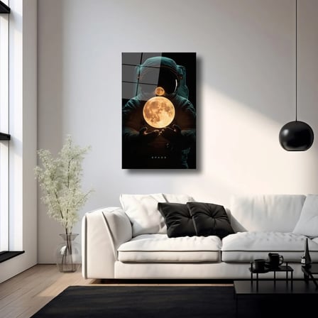 Astronotun Elindeki Ay Cam Tablo 70x110 cm