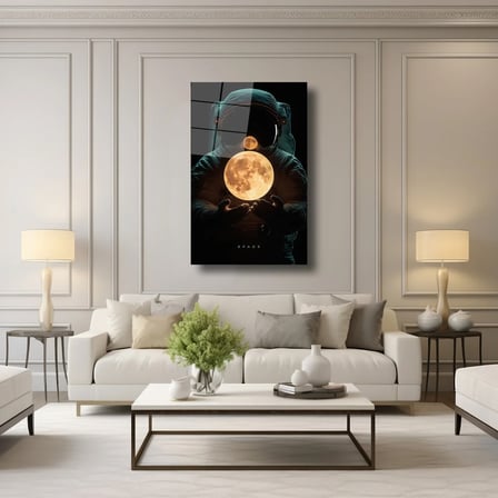 Astronotun Elindeki Ay Cam Tablo 80x125 cm