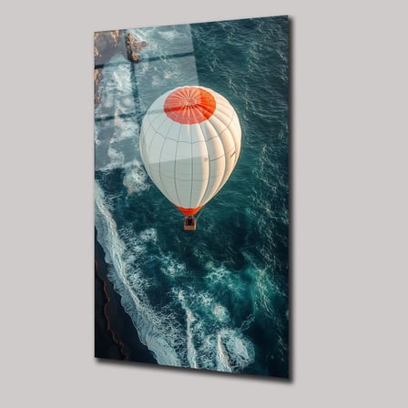 Deniz Üzerinde Uçan Balon Cam Tablo 35x50 cm